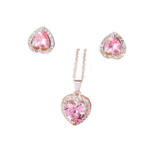 Crystal Zircon Heart-shaped Pendant Earring Set