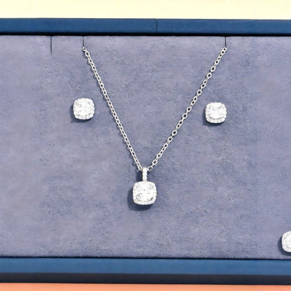 Female Minimalist Niche Square Diamond Necklace Earring Set
