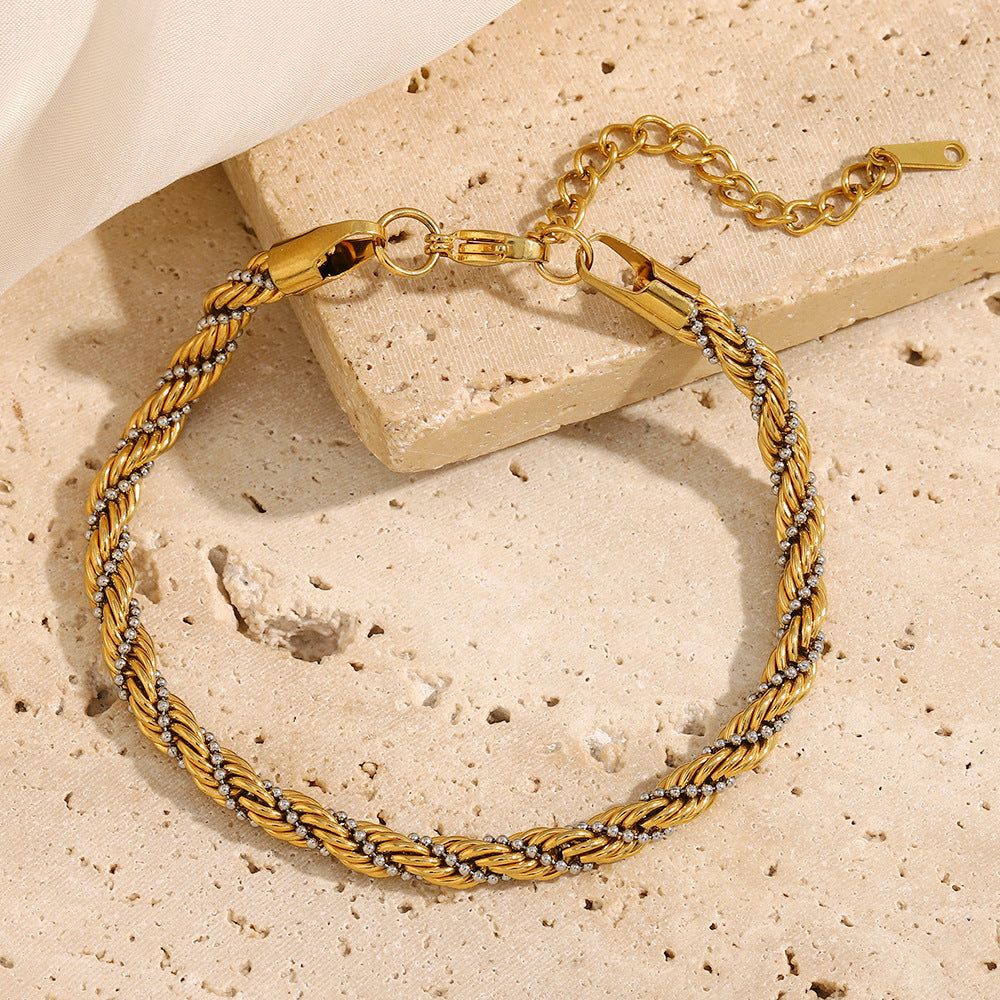 Retro Aloofness Style Hand Jewelry Stainless Steel 18K Gold Plating Twist Beads Winding Chain