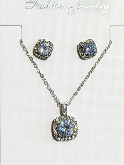 Female Minimalist Niche Square Diamond Necklace Earring Set