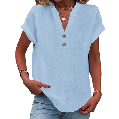 Stand Collar Button Short Sleeve Women's Shirt