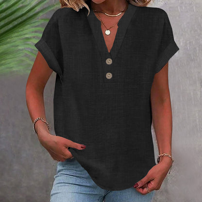Stand Collar Button Short Sleeve Women's Shirt