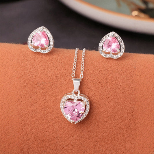 Crystal Zircon Heart-shaped Pendant Earring Set