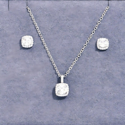 Female Minimalist Niche Square Diamond Necklace Earring Set