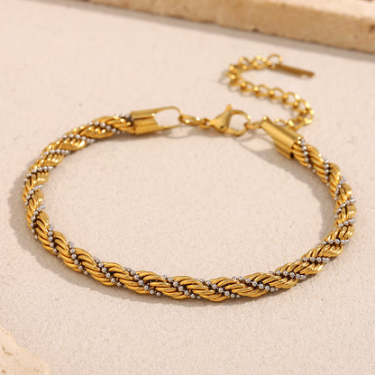 Retro Aloofness Style Hand Jewelry Stainless Steel 18K Gold Plating Twist Beads Winding Chain
